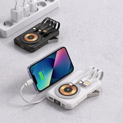 Μαγνητικό ασύρματο power bank - 10.000 mAh, 4 καλώδια, βάση | ULTICHARG